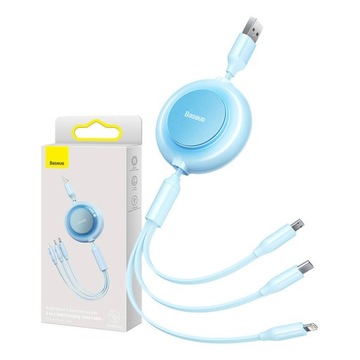 BASEUS KABEL DO TELEFONU 3W1 USB TYPU C MICRO USB LIGHTNING 3,5A 100W 1.1M