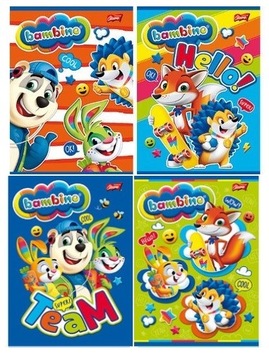 ZESZYT W LINIĘ DWUKOLOROWĄ A5 16 kartek ZESTAW 4szt. BAMBINO LAMINOWANY