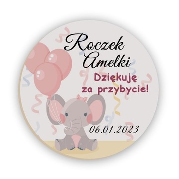 Podziękowania dla gości na Chrzest Roczek Urodziny magnes K8