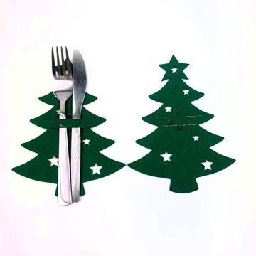 Рождественский футляр для столовых приборов, Рождественская ёлка, фетровый чехол, 12 предметов.