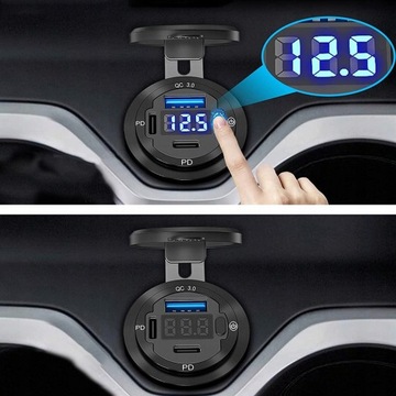 Автомобильный вольтметр USB зарядное устройство QC3.0 2PD 20W