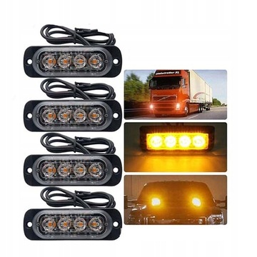 4 Lampa obrysowa strobo 4 LED 12V-24V pomarańczowa