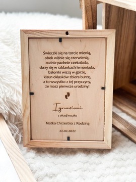 Skarbonka drewniana z szybką z imieniem dziecka prezent Chrzest Roczek