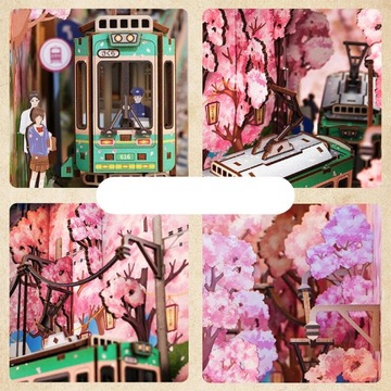 Book Nook Kraj kwitnącej wiśni Książka 3D Sakura Pociag