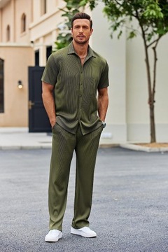 Nowy męski jednolity kolor krótki rękaw długie spodnie luźny casual zestaw