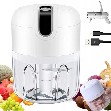KRAJACZ DO CEBULI ZIÓŁ ROZDRABNIACZ ELEKTRYCZNY MINI SIEKACZ 250ML+100ML