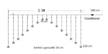 Светодиодная световая занавеска со звездами, конус теплого белого цвета