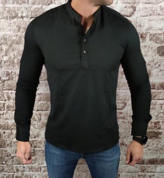Koszula slim fit ze stójką 3-guziczki czarna EGO02 - XXL