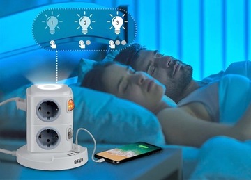 УСТРОЙСТВО ДЛЯ ЗАЩИТЫ ПИТАНИЯ 11в1, 8 РОЗЕТОК + 3 СВЕТОДИОДНЫЕ ЛАМПЫ USB
