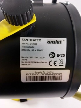 Тепловентилятор Anslut 2000 Вт черный