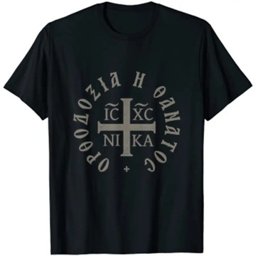 Koszulka Orthodoxy or Death Greek IC XC NIKA Christogram Men T-Shirt, XXL