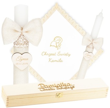 КРЕЩЕННАЯ СВЕЧА + КОРОБКА С ВЫШИВКОЙ КРЕЩЕННАЯ ОДЕЖДА