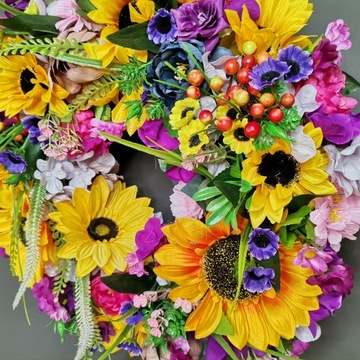 Весенний венок ПОДСОЛНУШКИ на дверь, цветы, 40 см.