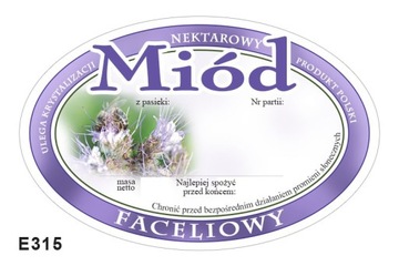 Etykiety owalne na miód faceliowy 100szt e315