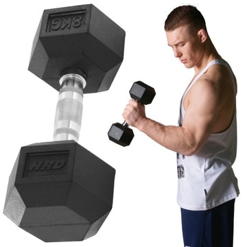 HRD HANTLA HANTEL ŻELIWNA TRENINGOWA GUMOWANA 8KG HEXAGONALNA POWLEKANA
