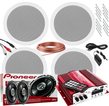 4 GŁOŚNIKI SUFITOWE PIONEER WZMACNIACZ USB SKLEP LOKAL SALON RESTAURACJA