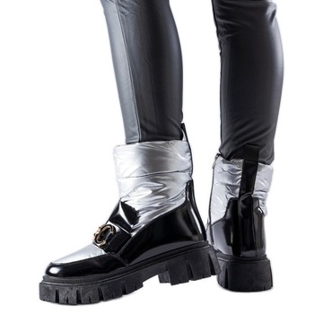 Czarno-srebrne lakierowane śniegowce r.38