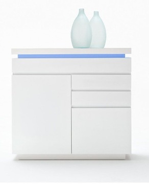 Komoda biała lakierowana z szufladami wysoki połysk 120x114cm +LED Infinity