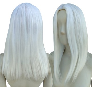 Peruka BIAŁA long bob półdługa bez grzywki białe włosy termoodporna cosplay