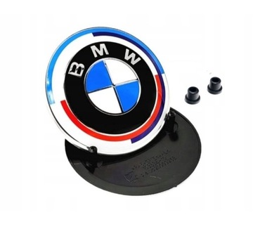 BMW EMBLEMAT ZNACZEK LOGO NA MASKĘ KLAPĘ 82mm E46 E90 E60 X3 X5 + TULEJKI