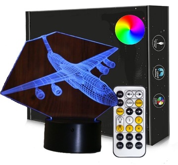 Lampka Nocna 3D Led SAMOLOT USB + PILOT
