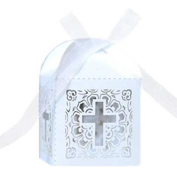 PUDEŁKO NA PREZENTY DLA GOŚCI AŻUROWE BIAŁE 8X5X5 CM KOMUNIA WESELE IHS