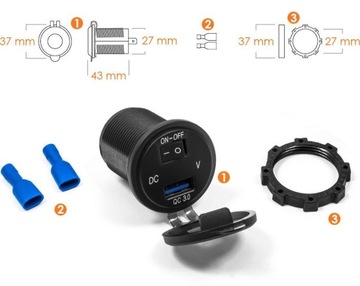 Автомобильная USB-розетка мотоцикла с вольтметром и выключателем