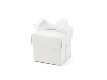 Pudełeczka na upominki PartyDeco 5,2x5,2x5,2cm białe z kokardką 10 sztuk