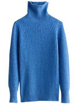 SWETER WEŁNIANY 100% WEŁNA MERINO PRĄŻKI NIEBIESKI