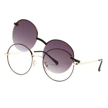 КРУГЛЫЕ СЕРЕБРЯНЫЕ ОЧКИ С СОЛНЦЕЗАЩИТНОЙ КРЫШКОЙ