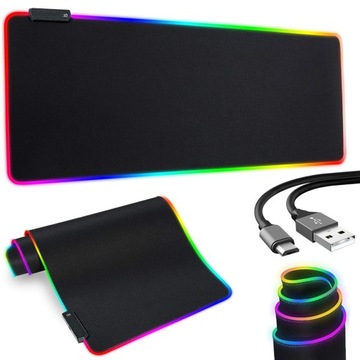 БОЛЬШОЙ КОВРИК ДЛЯ ИГРОВОЙ МЫШИ RGB XXL НАСТОЛЬНЫЙ КОВрик СО СВЕТОДИОДНОЙ ПОДСВЕТКОЙ RGB XXL