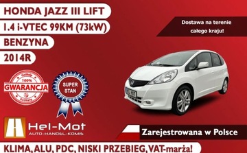 Honda Jazz III 1.4 i-VTEC 100KM 2014 Honda Jazz III LIFT 2014R, NISKI PRZEBIEG, Klima, zarejstrowana w PL, VAT-, zdjęcie 2