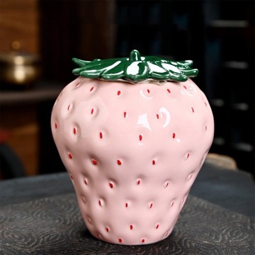 Керамический герметичный контейнер для хранения в форме клубники, переносной, розовый