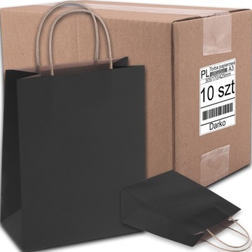TORBA PAPIEROWA CZARNA A3 305/170/425 10 SZT TOREBKA EKO NA PREZENT