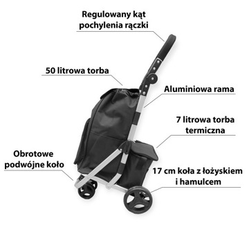 Wózek na zakupy do pchania ZigZag torba na kółkach 4 kołowy 4 kółka