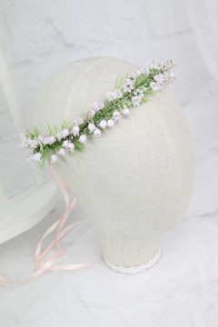 Wianek komunijny z konwalii pudrowy róż delikatny