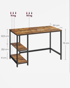 METALOWE BIURKO KOMPUTEROWE GAMINGOWE LOFTOWE INDUSTRIALNE Z PÓŁKAMI 120 CM