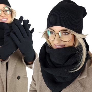 zimowy KOMPLET damski CZAPKA + KOMIN + RĘKAWICZKI OCIEPLANE CIEPŁY POLSKI