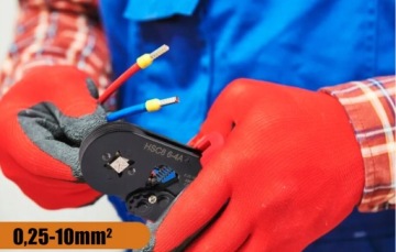 ZACISKARKA PRASKA DO KONEKTORÓW KOŃCÓWEK KABLI 0,25-10mm2 + 1300 TULEJEK