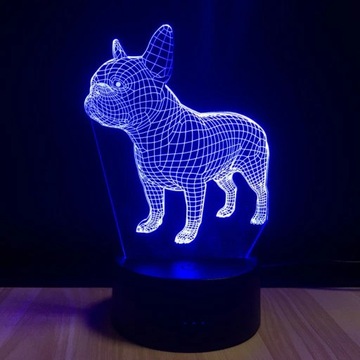LAMPKA NOCNA PROJEKTOR 3D PIES BULDOG 7 KOLORÓW