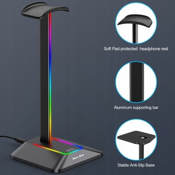 STOJAK STATYW NA SŁUCHAWKI NEW BEE GAMINGOWY PODŚWIETLENIE RGB LED HUB USB