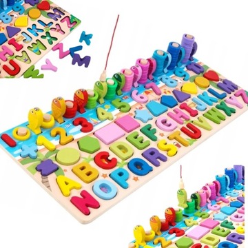 Drewniane Puzzle edukacyjne Montessori Układanka RYBKI KULKI