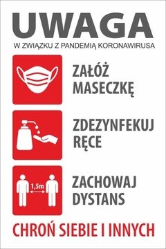 Tablica PCV MASECZKA DEZYNFEKCJA DYSTANS 30x20 cm