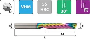 Фреза VHM Fi6 x 6 x 50 АЛЮМИНИЙ, ПЛЕКСИ, ПВХ