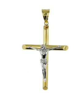 złoty wisiorek próba 585 krzyżyk wizerunkiem Pana Jezusa w białym złocie