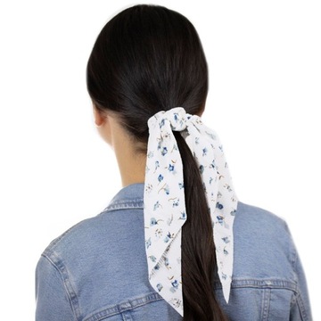GUMKA do włosów APASZKA scrunchies BIAŁA kwiaty