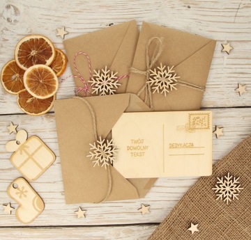 Kartka świąteczna drewniana firmowa LOGO IMIE eko