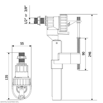 Боковой наполнительный клапан 1/2 дюйма DN15 KKPOL бачок низкого смыва