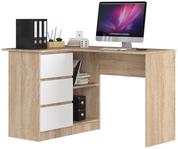 BIURKO NAROŻNE LAPTOP B16 LEWE 124cm SONOMA-BIAŁE