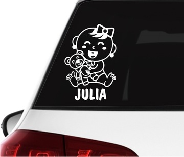 Наклейка на окно автомобиля РЕБЕНОК В МАШИНЕ Малыш ВАШЕ ИМЯ *24см